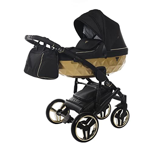 JUNAMA Poussette Diamond Mirror Satin 3 en 1 BBtwin Noir + or Cover