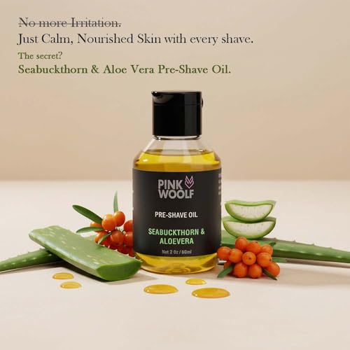 Image of Pink Woolf Shaving System for Men | Pre Shave Oil + After Shave Lotion | Smooth Shave & Post Shave Skin Comfort | Works with Safety & Cartridge Razors | SEABUCKTHORN ALOE VERA