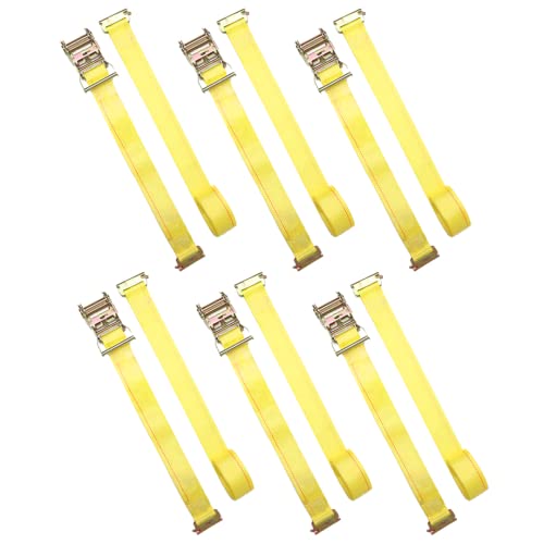 Boxer 6 Pack E-Track Ratchet Straps - 2" X 12' Logistics Straps 4,400Lbs Heavy Duty Tie Down Gray, Cargo Tie Down, Etrack Logistic Straps - Yellow #TOP6