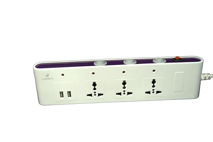 CARIBOU CBU-11 Extension Board with 12W 2 USB Charging Port |6A | 3 Universal Sockets | Overload Protector Resettable Switch | 2M ISI Power Cord |Surge Protector| Individual LED | Individual Switch
