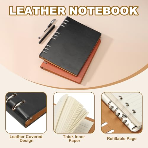 PATIKIL B5 Nachfüllbares Leder-Notizbuch, 9-Ring-Hardcover-Binder-Notizbuch 96 Blätter für Geschäftsbüro Studium Schreibjournal Persönlicher Planer, Schwarz