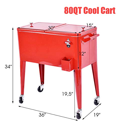 Happygrill Large 80 Quart Cooler Cart, Outdoor Cooling Bin With Wheels, Patio Rolling Ice Chest Cooler For Beer Beverage #TOP6