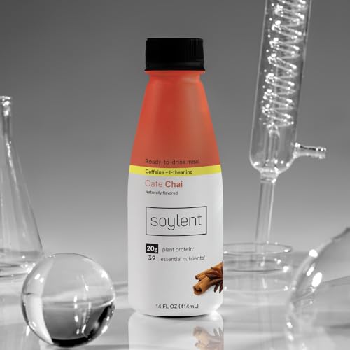 Image of Soylent Complete Nutrition Gluten-Free Vegan Protein Meal Replacement Shake, Cafe Chai, 14 Oz, 12 Pack