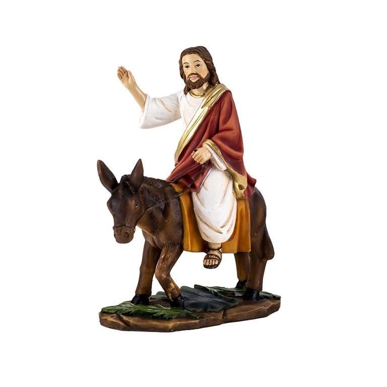 DRW Figura Jesus en borriquilla Resina Pintado a Mano 15 cm