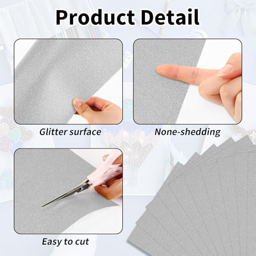 JIEYUCHU 10 Blatt Glitzerpapier, Glitzer Papier A4 Set Silber, Bastelpapier Glitzer für Scrapbooking, Grußkarten, DIY Projekte und Party-Deko