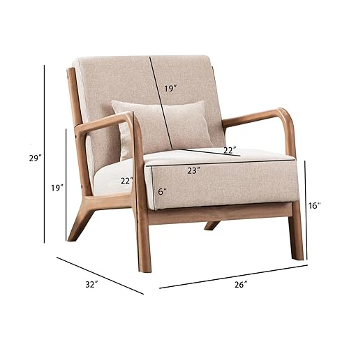 Anj Home Mid Century Modern Accent Chair, Comfy Fabric Living Room Chairs With Solid Wood Frame, Lounge Reading Armchair thumb #1