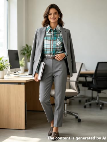 Image of SANGTREE Women and Girls Long Sleeve Flannel Casual Button Down Plaid Shirt