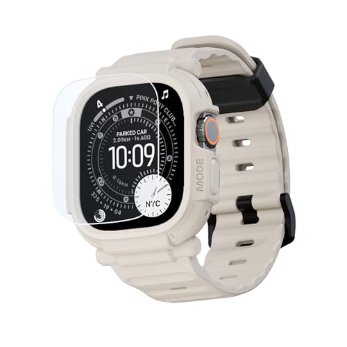 Image of elkson Band Case for 49mm Apple Watch Ultra 3 /2 /1 with Screen Protector Tempered Glass, Quattro Pro Series Rugged for iWatch Strap, Military Grade Durable Protective Bumper Cover, Starlight