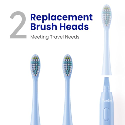 Image of 7AM2M Sonic Travel Electric Toothbrush for Adults & Kids, Travel Case&2 Brush Heads, Battery Powered Sonic Toothbrush, Compact Design for Daily /Travel Use-Blue