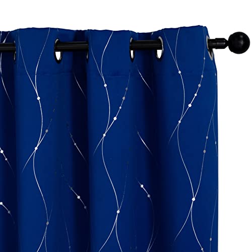 GIRASOLE HOME® Paire de rideaux occultants thermiques doux motif tressé argenté pour salon, chambre et intérieur, 2 panneaux avec œillets (140 x 235 cm, bleu électrique) Cover