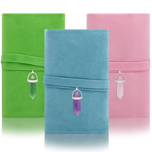 Knana 6Pcs Tarot Card Holder Velvet Tarot Card Bag with Pendulum Crystal Tarot Bags and Pouches Tarot Card Storage Tarot Accessories - Pink, Blue and Green