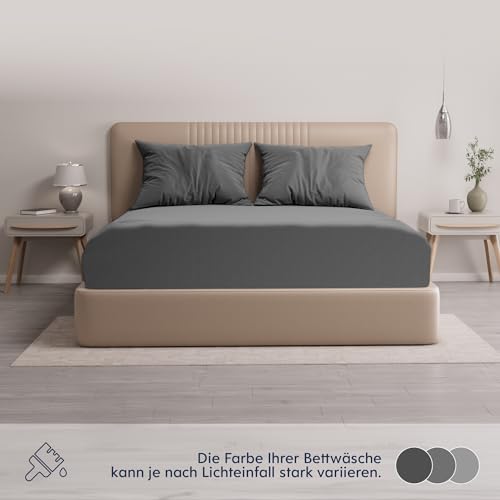 Dreamzie Premium Topper Spannbettlaken 180x200 cm - 200x200 cm - extra niedriger Seitenhöhe - für Topper - Topperauflage - Spannbetttuch Jersey Baumwolle, 150 g/m² - Oeko-TEX - Anthrazit 5