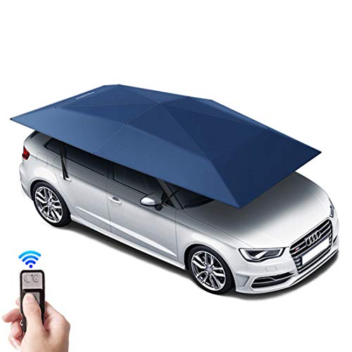 LLC-POWER Car Rooftop Tent, Automatic Folding Remote Control Car Umbrella with Removable Charger, Anti-UV Water Proof Wind Snow Storm Hail Falling, 189X90.5 Inch,Blue