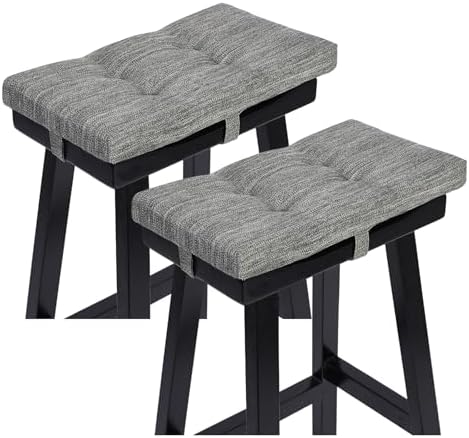 baibu Set of 2 Memory Foam Stool Cushion Rectangular, Dual-Layer Design Saddle Stool Pads Bar Stool Cushions with Four Straps - 2 Pads Only (Gray, 18x9.5x1.5in)