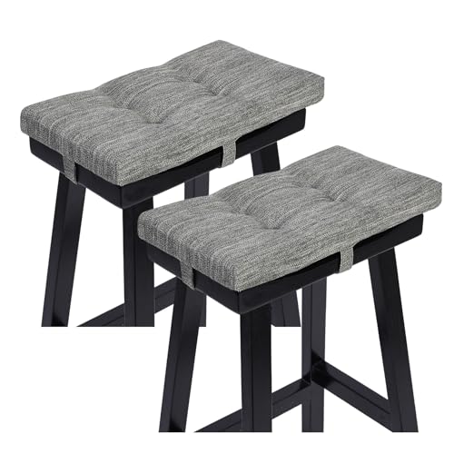 baibu Set of 2 Memory Foam Stool Cushion Rectangular, Dual-Layer Design Saddle Stool Pads Bar Stool Cushions with Four Straps - 2 Pads Only (Gray, 18x9.5x1.5in)