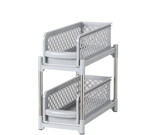 Sefoemut シンク下 収納 調味料ラック 引き出し スライド キッチン収納 式 台所 卓上整理ラック 引き出し式 大容量 流し台 洗面台 隙間整理棚 組立簡単 小物整理 省スペース 多機能棚 メッシュメタル キッチン収納 (グレー,1815:37*1