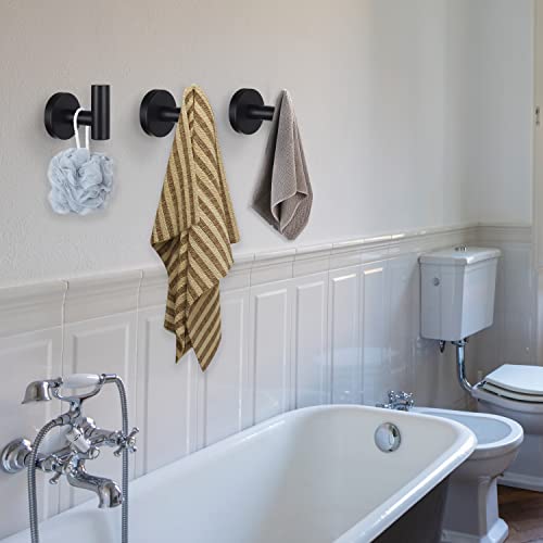 Image of Robe Towel Hooks Coat Hook Bathroom Matte Black Wall Hook Stainless Steel Heavy Duty Door Hanger Towel Robe Clothes Cabinet Closet Sponges Hook for Bathroom Bedroom Kitchen Hotel Pool 16 Packs