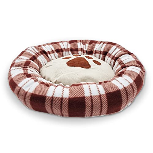 Kuvias Calming Dog Pet Bed, Donut Shaped Dog Bed Curl Up, COMFORT RELAXING Non-slip & Breathable Base - Nest Type Soft Cat Bed Perfect for Small Dogs, Kittens and Puppies (60cm, Brown & White)