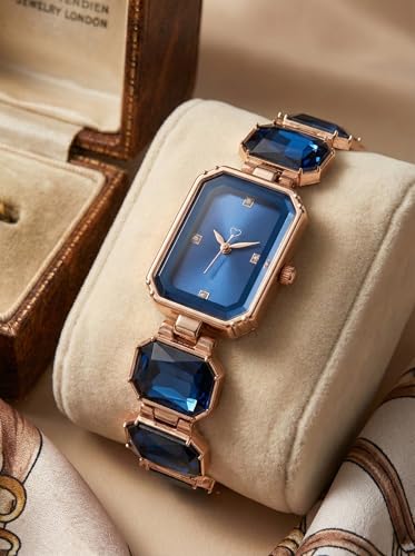 Image of AMERICANVIBER Luxury Women's Analog Watch with Diamond-Studded Rectangular Dial & Stone-Studded Bracelet Strap, Premium Rose Gold Designer Ladies Wrist Watch