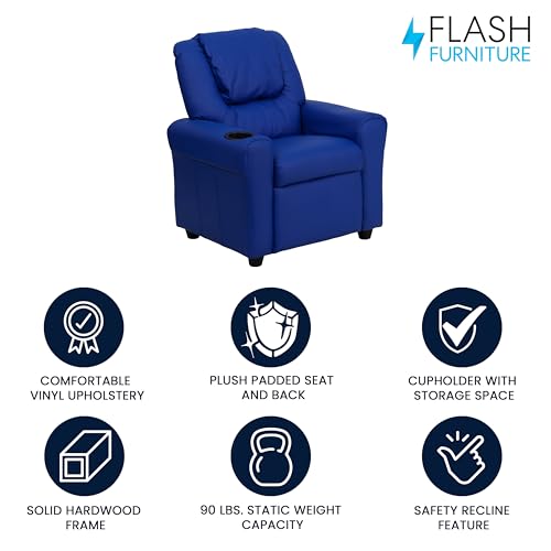 Image of Flash Furniture Vinyl Kids Recliner, Cup Holder, Blue