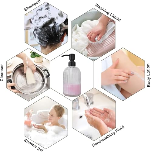 Image of 16Oz Bathroom Glass Soap Dispenser with Black Rust Proof Pump,Premium Kitchen Soap Dispenser with Vertical Stripe, Lotion Dish Dispenser for Modern Home Decor,Countertop, 2 Packs
