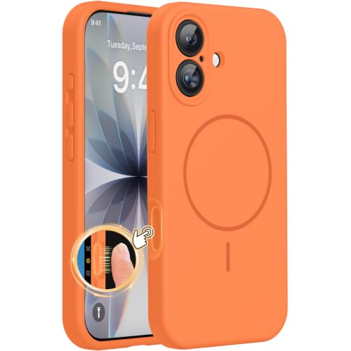 Image of Miracase Magnetic for iPhone 17 Case, Compatible with MagSafe, Integrated Silicone Camera Control Cover, 3.0mm Thicken Shockproof Drop Protection Phone Case for 17,Sunset Orange