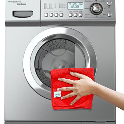 Image of SOFTSPUN Microfiber Cleaning Cloths, 50X50 cms 3 pcs Towel Set 340 GSM Red! Highly Absorbent Lint and Streak Free Multi-Purpose Wash Cloth for Kitchen Car Window Stainless Steel, Silverware.