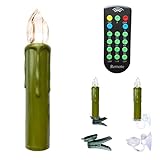  Kabellose LED Weihnachtskerzen Christbaumkerzen Deluxe mit Fernbedienung, Dimmer & Timer (1 bis 12 Std) - viele Farben wählbar - Weihnachtsbaumbeleuchtung (Grün 20er Set)