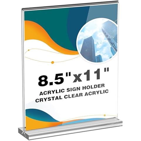 Inggix Acrylic Sign Holder 8.5 x 11 Clear Table Signs Stand, Double Sided T Shape Flyer Holder Plastic for Picture Paper Card Holder for Mall Office Home Store Restaurant Cover