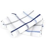 ✔️ Torchon de cuisine toile 50x70 cm SQUARES LIN bleu Linge d'office en toile mixte coton et lin avec un motif quadrillage et lignes dans des tons bleu sur fond blanc.