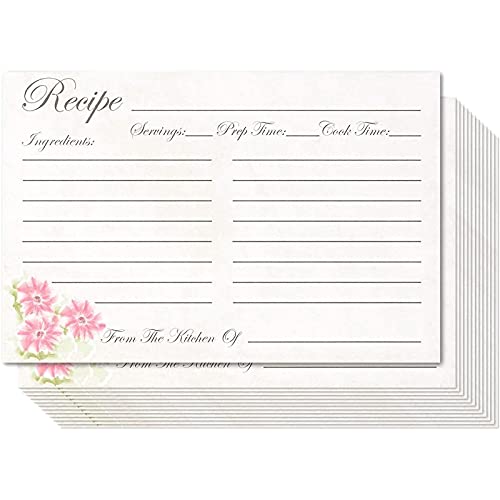 Recipe Cards - 60-Pack Blank Recipe Cards, Double-Sided, Floral Design, Perfect for Wedding, Bridal Shower, and Special Occasion, 4 x 6 Inches