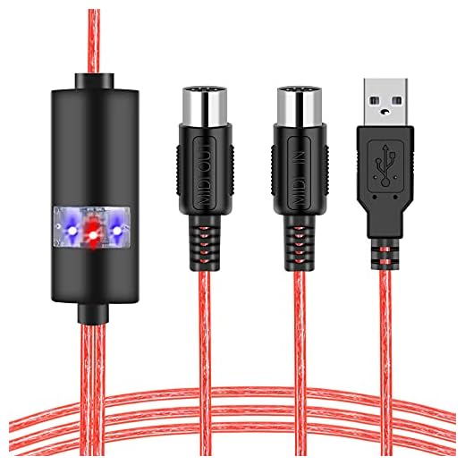 USB MIDI Cable-Upgrade Professional MIDI to USB in-Out Cable Adapter Converter Connect Piano Keyboard to PC/Laptop for Editing&Recording 2M(6.5FT) (Red)
