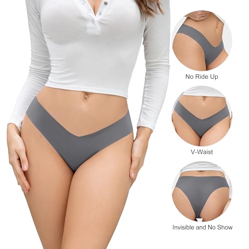 Image of DEANGELMON Women Seamless Bikini Cheeky Underwear Invisible No Show Panties V-Waist Hipster Ladies Soft Stretch Multi Pack