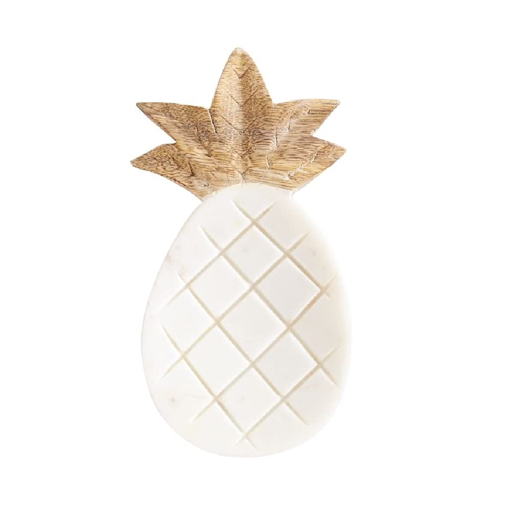 Mud Pie Soporte para cucharas de cocina de mármol y madera en forma de piña blanca