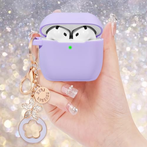 Image of Case for Apple Airpods 4 - VISOOM Airpods 4 Cases 2024 Cover Women Anti-Drop Silicone iPods 4 Earbuds Wireless Accessorie Charging Cases Girl Bling Keychain for Airpod iPods 4th Generation