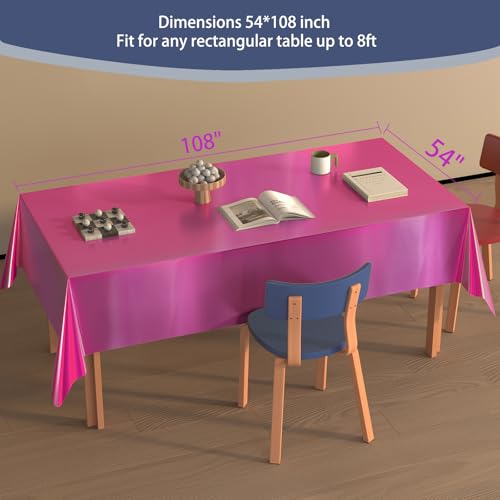 Image of 4 Pack Plastic Tablecloths Disposable Tablet Cover Pink 54 x 108 in | Foil Glitter Table Cloth for Rectangle Tables Indoor / Outdoor Party Decorations Birthday Princess Bridal Wedding Christmas