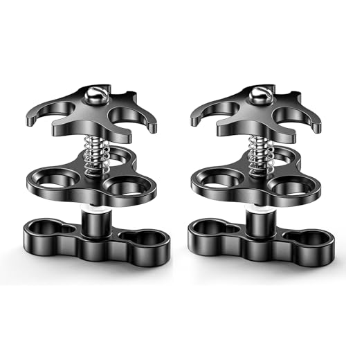 Sea frogs 2 Stück DREI ausgeschnittenes Loch Kugelgelenk Schmetterlings Clip Unterwasserarm Kugelklemme Tauchlampe Halter Kugel Klemmhalterung für Unterwasser-Kamera Tauchlampe Taucherleuchte