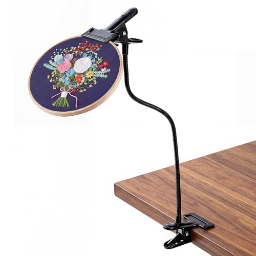 Adjustable Embroidery Hoop Stand Holder 20 Extra Long Portable Gooseneck Embroidery Stand Heavy Duty Cross Stitch Table Clamp for DIY Needlework Art Craft Sewing Projects