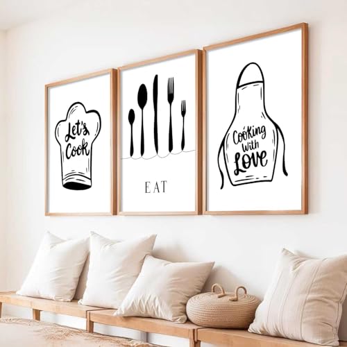 Image of HOTHOUSE Kitchen Wall Artposter With Frame For Living Room Bed Room Hotel Wall Decor Digital Reprint engineered wood Set of 3 (19X25 inch)