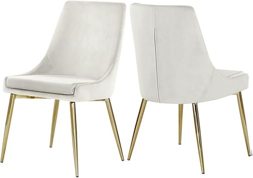 Meridian Furniture Karina Collection Modern | Contemporary Velvet Upholstered Dining Chair with Sturdy Metal Legs, Set of 2, 19.5" W x 21.5" D x 33.5" H, Cream