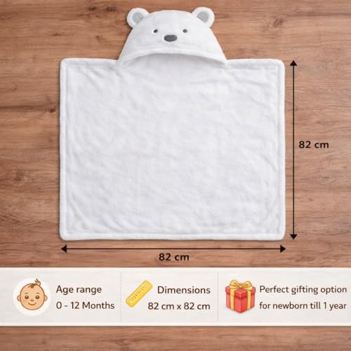 Image of First Kick New Born Baby Blanket Pack of Super Soft Bathrobe Wrapper Bath Towel for Boys, Girls, Babies (White Puppy, Length 82 cm x Width 82 cm, 0-12 Months)