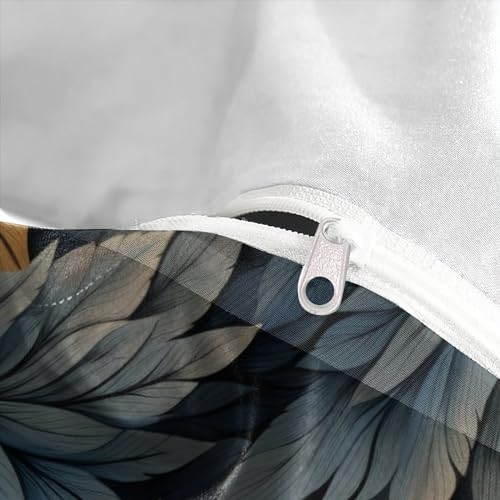 Housses de couettes 3D imprimé feather shape drap lit bleu gris - 8