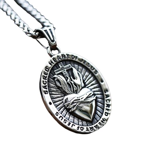 Collier Sacré Cœur et pendentif croix rétro avec chaîne de cordes robuste