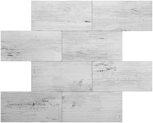 DICOFUN White/Gray Wood Peel and Stick Subway Tile Backsplash, 10 Sheets PVC Light Rustic Backsplash Wood Tile for Kitchen