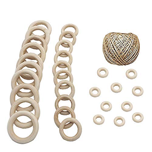 60 Pack Anillos de Madera Natural - Anillos de Madera, Anillos de Madera Sin Acabar para Proyectos de Manualidades y Arte en el Hogar Hacer Joyas Bricolaje, Conectores Colgantes DIY,Anillo de Cortina