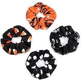Halloween Hair Ties Spooky Ghost Skull Skeleton Pumpkin Hair Scrunchies for Women Girls Halloween Elastics Candy Hair Accessories Gifts Hair Tie 4pcs