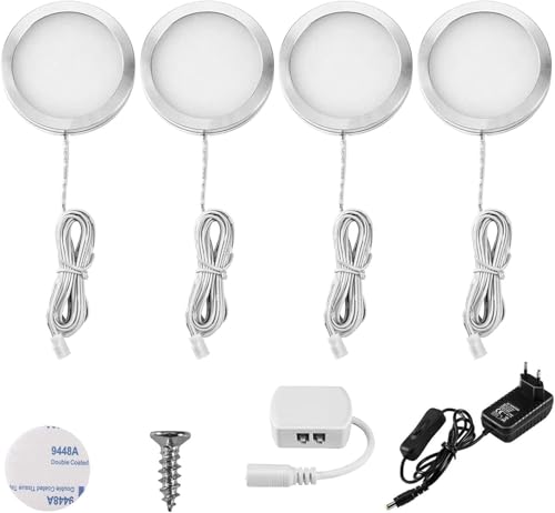 Lightess Luz del Gabinete LED Luz de Bajo Armario Iluminación para Vitrina para Cocina Estante Muebles Taquillas Enfriador de Vino (4 luces, Blanco cálido)