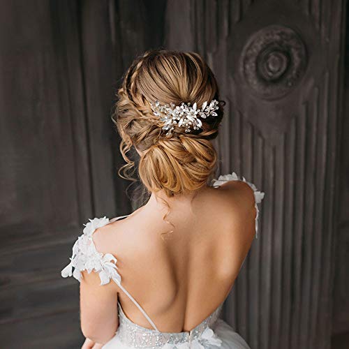 Peonies & Lace Floral Bridal Hair Comb | Silver Wedding Hair Pieces | Wedding Headpieces For Brides And Bridesmaids | Rhinestone Pearl Hair Accessories For Women And Girls #TOP2