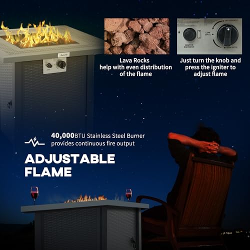 Outsunny Square Propane Gas Fire Pit Table, 40000 BTU Rattan Smokeless Firepit Patio Heater with Lava Rocks and Lid, 71cm x 71cm x 62cm, Dark Grey 5 Outsunny Square Propane Gas Fire Pit Table, 40000 BTU Rattan Smokeless Firepit Patio Heater with Lava Rocks and Lid, 71cm x 71cm x 62cm, Dark Grey - Image 5