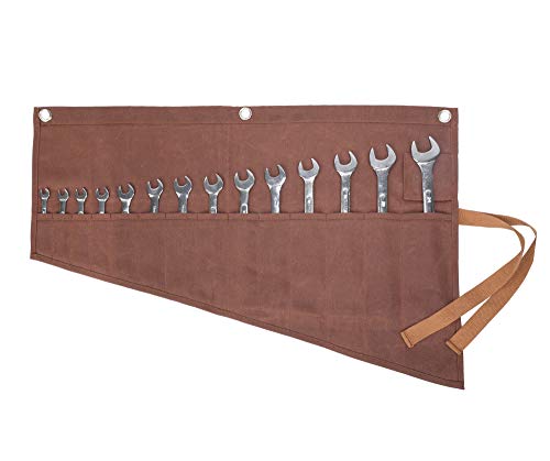 Strapazierfähig 16OZ Gewachstes Segeltuch Werkzeugrolltasche Muti-Purpose mit Schnalle Langlebig, Wasserdicht, Braun Cover